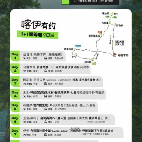 新疆大北疆2‑6人小團臻享版【1+1頭等艙 喀伊有約】9日