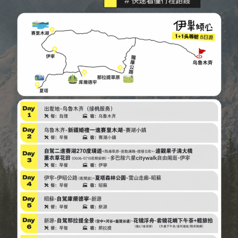 尊享版伊犁倾心1+1頭等艙8日游